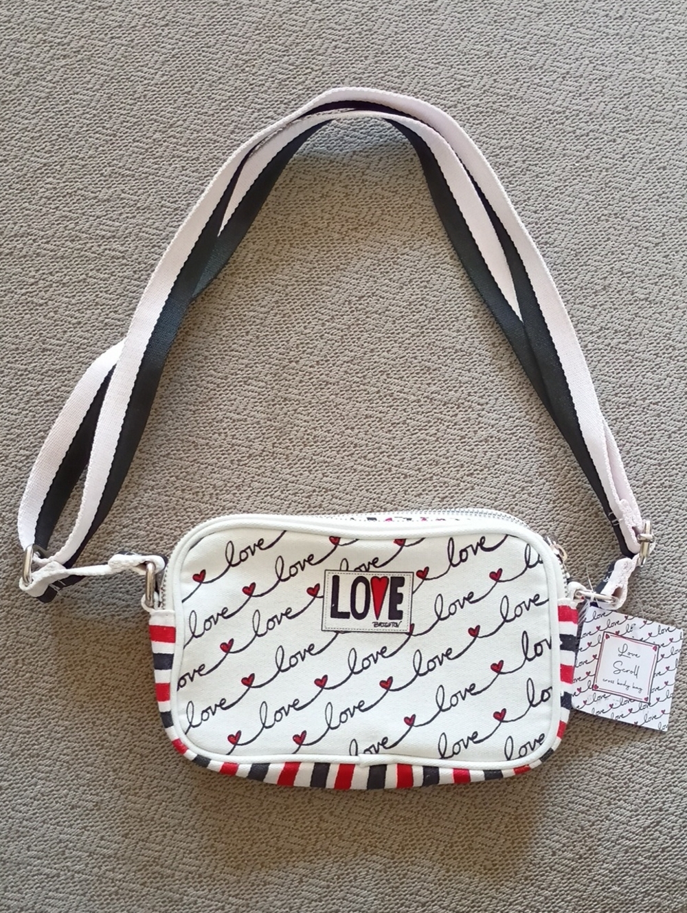 Brighton White Crossbody Bag with Red and Black Accents